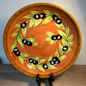 Gates Ware Pasta or Salad Bowl ~ brown coupe olive & leaf decor ~ 9 5/8" Ceramic